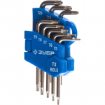 Ключи имбусовые набор TORX (звездочка, 5-20, с отверстием, 8 предметов) ЗУБР "ЭКСПЕРТ" Мини